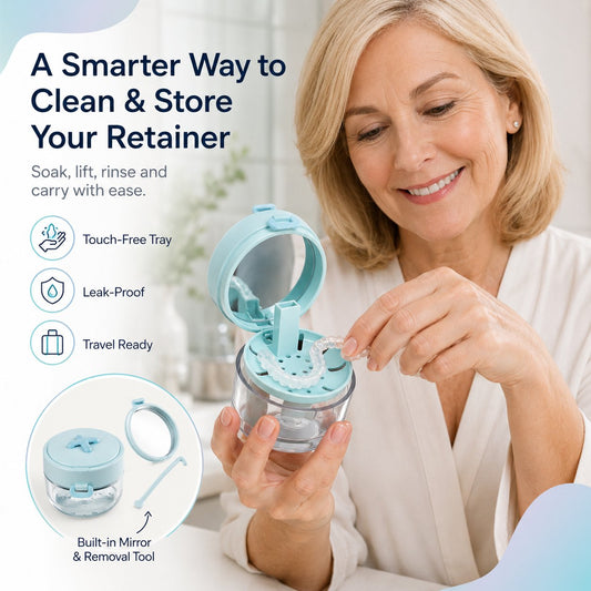 💧Portable Retainer and Denture Cleaning Case with Magnetic Lifting Tray