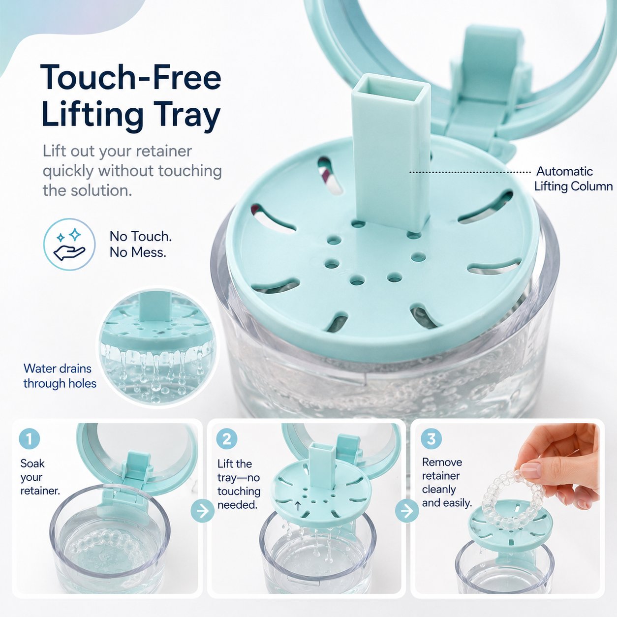 💧Portable Retainer and Denture Cleaning Case with Magnetic Lifting Tray