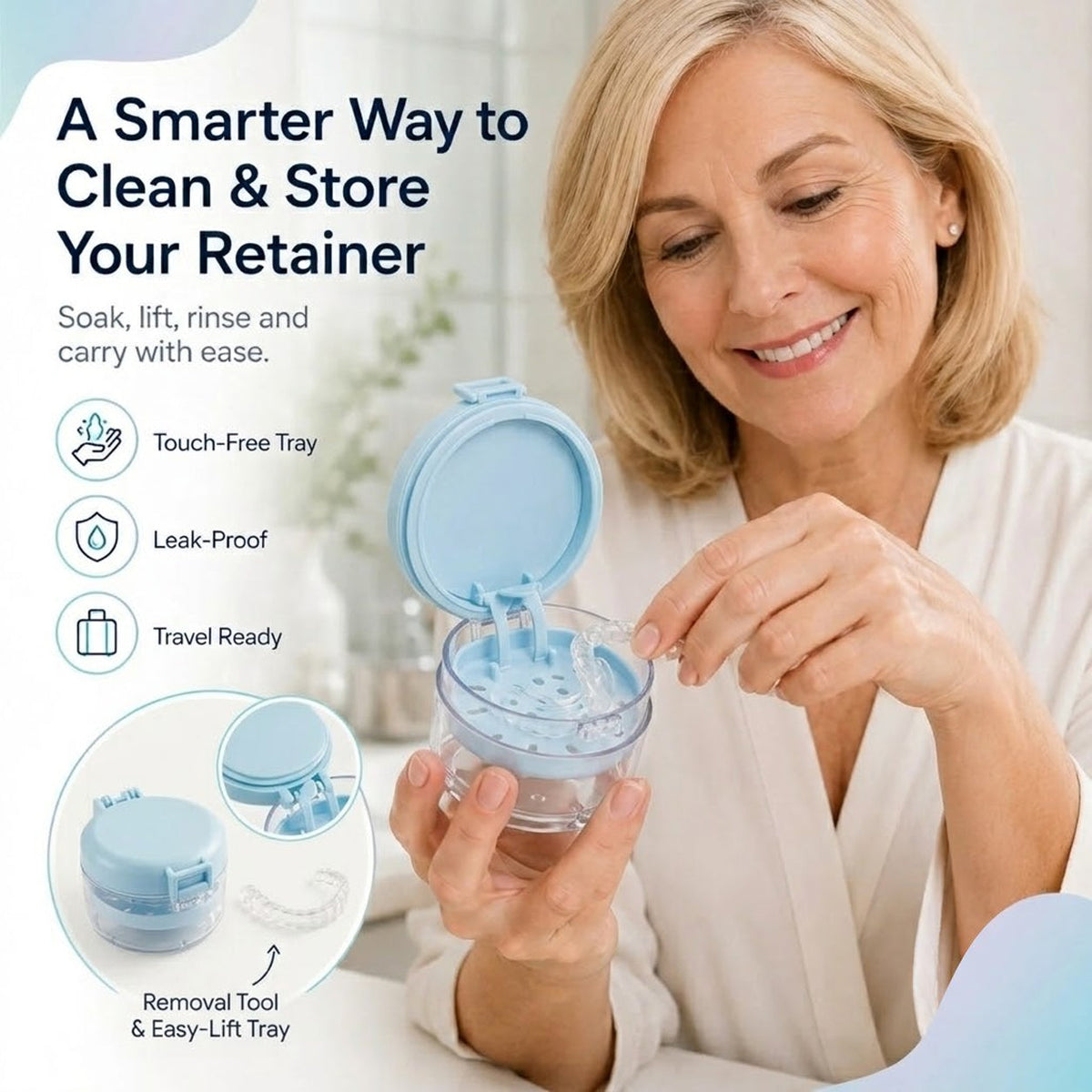 🏆100K+ SOLD! 💧Portable Retainer and Denture Cleaning Case with Magnetic Lifting Tray